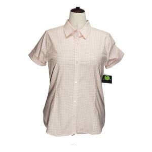 Liz Claiborne NWT Pink Gingham Stretch Blouse Large 90s True Vintage Deadstock